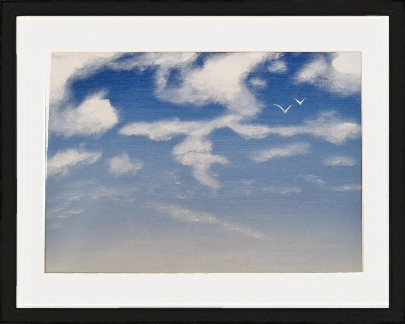 Studie Blå Himmel IV med hele den sorte ramme og hvid passepartout